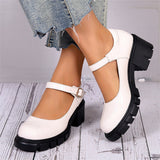 Retro Round Toe Chunky Heel Glossy Mary Jane Shoes for Lady