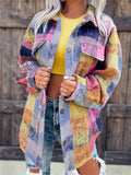 Women's Print Button Up Pocket Long Sleeve Coat