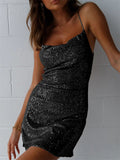 Women's Sexy Spaghetti Strap Sequin Metallic Dress