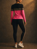 Women 2 Piece Leopard Color Block Long Sleeve Leggings Set