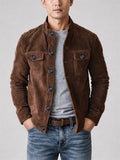 Men Autumn Winter Vintage Faux Suede Button Up Pockets Jacket