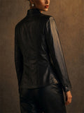 Womens Black Slim Fit Faux Leather Open Cardigan Moto Biker Jackets