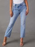 Women's Stylish Irregular Waist Light Blue Skinny Jeans
