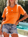 Women's Simple Letter Print Round Neck Short Sleeve Shirts