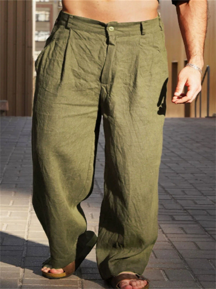 Men's Solid Color pleated Mid Rise Wide Leg Trousers