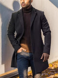 Male's Solid Color Single Breasted Lapel Button Up Mid-Length Coat