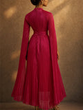 Women French Style Pleated Cape Sleeve Formal Evening Maxi Dress