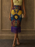Women High Waist African Print Fringe Bodycon Pencil Skirt