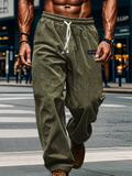 Men's Autumn Corduroy Loose Fit Mid Waist Drawstring Straight Leg Trousers