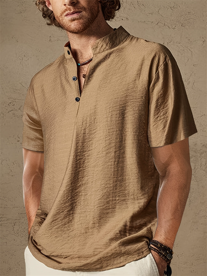 Summer Vintage Casual Short Sleeve Henley Shirt for Men