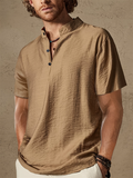 Summer Vintage Casual Short Sleeve Henley Shirt for Men