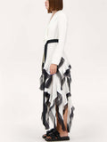 Women's White Long Sleeve Asymmetric Patchwork Suit Coat