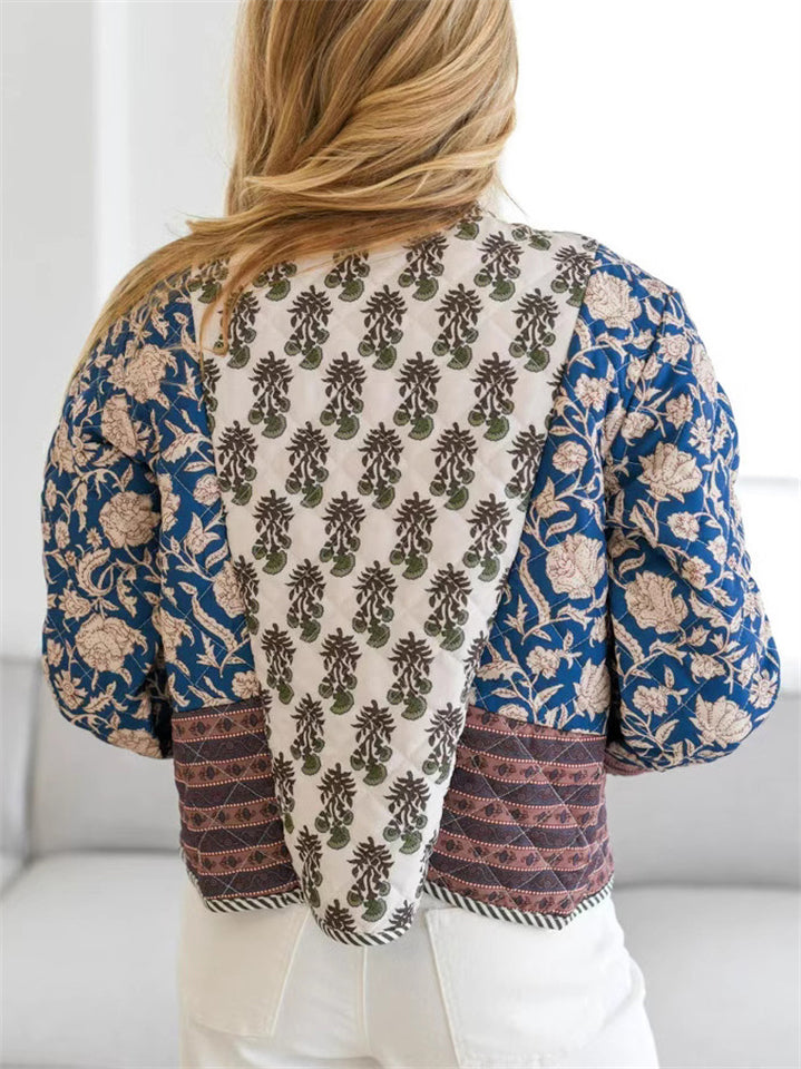 Women's Trendy Contrast Color Patchwork Long Sleeve Cardigan Coat