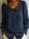 Women‘s Casual Floral Embroidered Peter Pan Collar Long Sleeve Blouse
