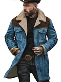 Men's Autumn Contrast Color Faux Suede Fleece Lined Jacket with Pockets