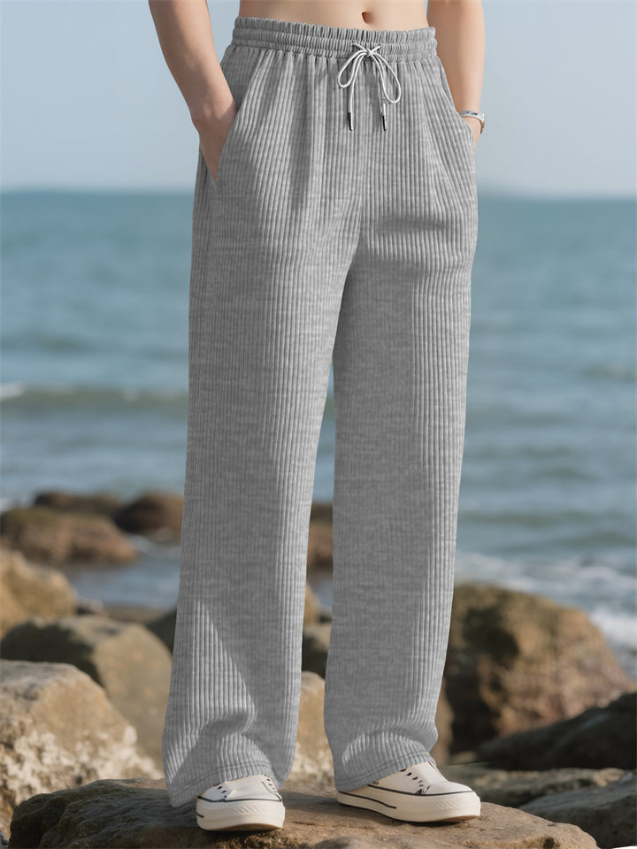 Men's Autumn Loose Pit Stripe Drawstring Straight Wide Leg Pants