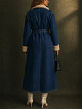 Women Long Sherpa Lined Denim Belted Winter Maxi Coats