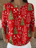 ‌Women's Autumn Casual Buttons Pullover Christmas Tree Print Knit Sweaters