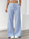 Women's Casual Street Striped Drawstring Wide Leg Pants