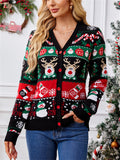 Women's Autumn Christmas Pattern V Neck Long Sleeve Cardigan Sweaters