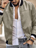 Men's Faux Suede Stand Collar Baseball Jacket