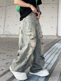Men's Loose Fit Streetwear‌ Distressed Wide Leg Ripped Jeans