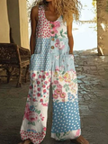 Women's Summer Casual Floral  Printed Pockets Sleeveless Jumpsuits