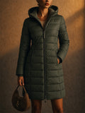 Women Detachable Hooded Slim Fit Mid Length Quilted Puffer Coat