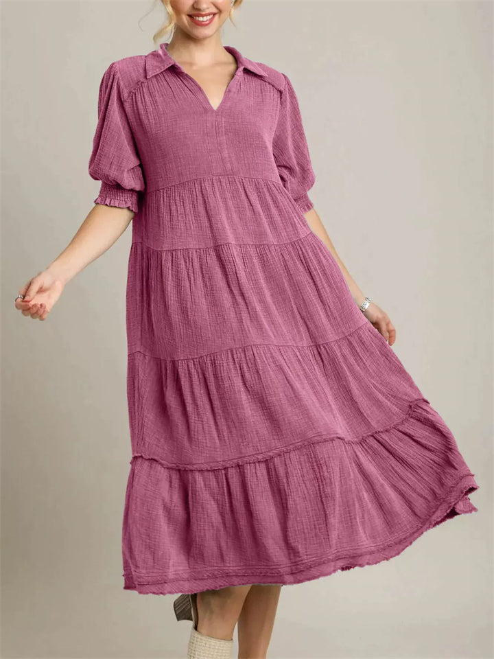 Women's Comfy Solid Color V Neck Casual Layered Dress