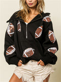 Ladies Stylish Rugby Sequin Half-zip Hoodie