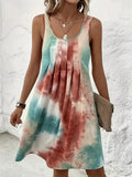 Women's Summer Tie-dye Printed Pleated Sleeveless Tank Dress