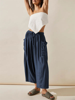 Ethnic Style Oversized Cozy Female Sports Yoga Pants with Pocket