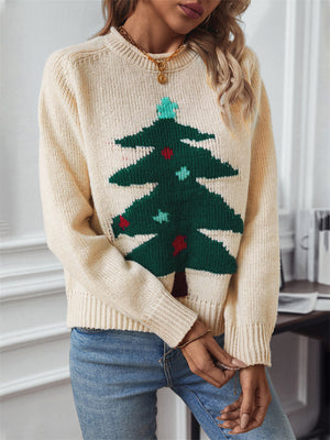 Women's Autumn Round Neck Christmas Tree Pullover Sweaters