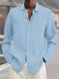 Men's Button Up Long Sleeves Stripe Texture Cotton Linen Shirts
