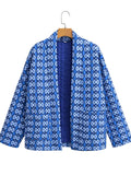 Women's Contrast Color Geometry Print Long Sleeve Cardigan Coat