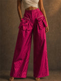 Women Metallic High Waist Cargo Wide Leg Pants with Pockets
