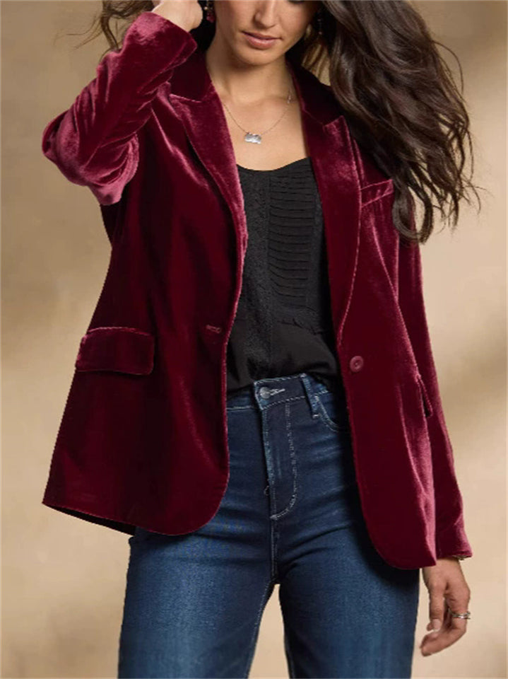 Women's Autumn Office Casual Single Breasted Velvet Blazer