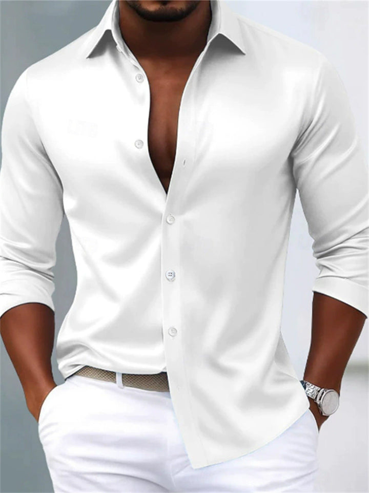Men's Solid Color Nightclub Glossy Lapel Long Sleeve Shirts