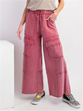 Women's High Waist Casual Pockets Cargo Wide Leg Pants