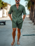 Men's Linen Beach Shirt and Shorts Set