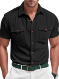 Men's Casual Solid Color Corduroy Lapel Cargo Shirts