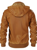 Winter Faux Leather Rhombic Pattern Zip Up Motorcycle Bomber Jacket with Hood