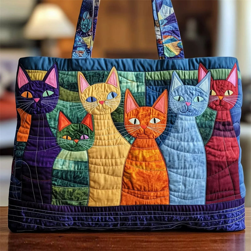Colorful Cats Patchwork Canvas Tote Bag