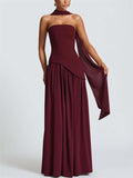 Women's Trendy Solid Color Strapless High Split Evening Dress