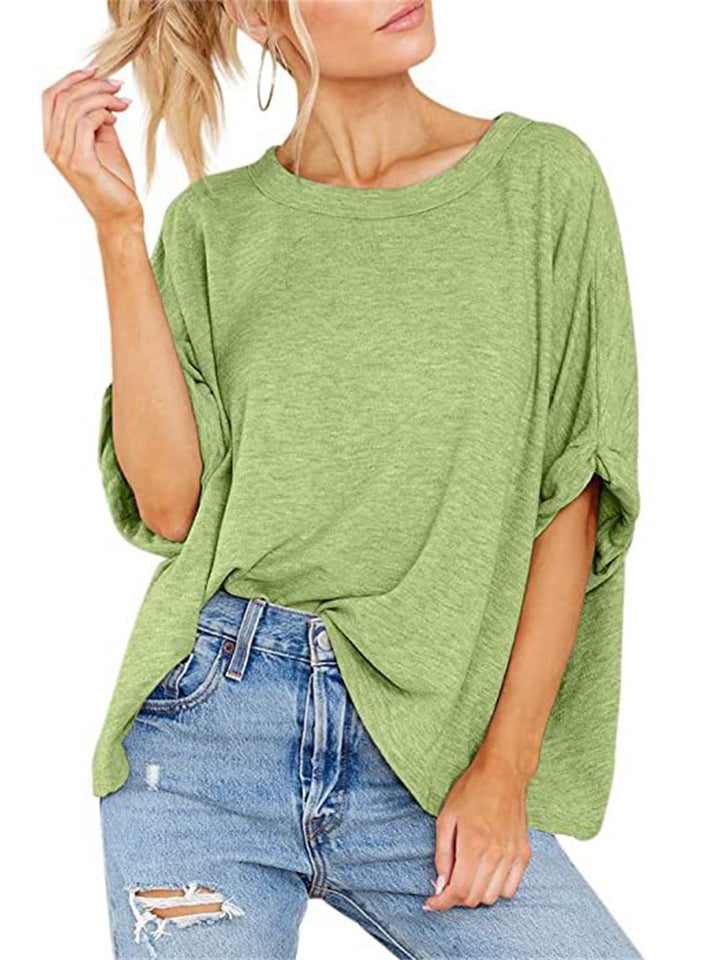 Cute Macaroon Color Stretchy Half Sleeve Loose T-shirt for Women