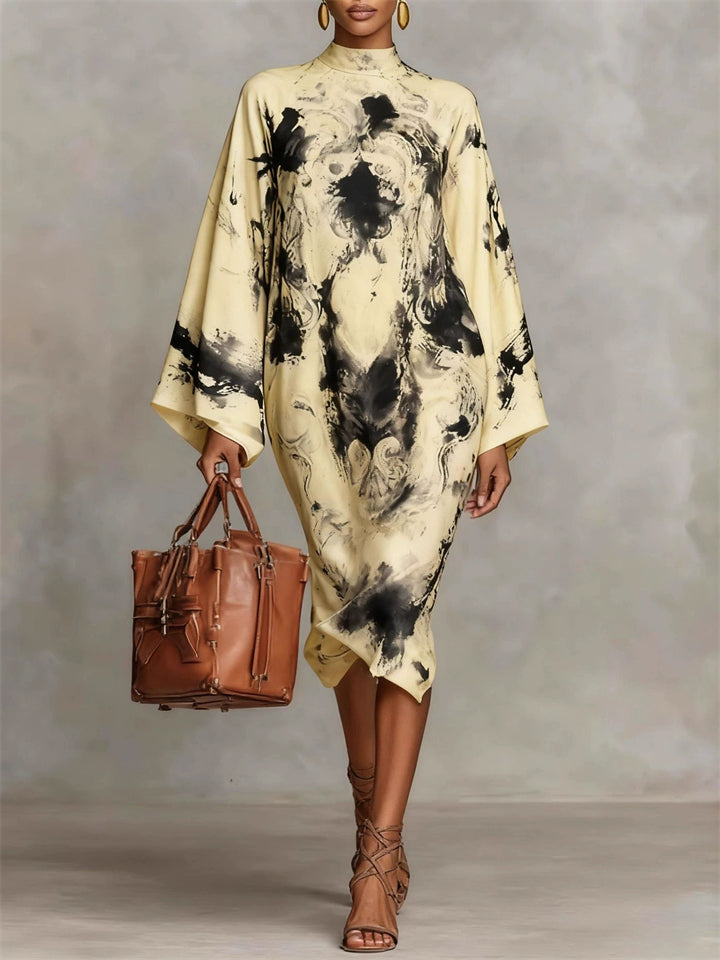 Comfy Elegant Oversized Watercolor Stripe Plaid Print Dress for Women‌