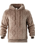 Men's Autumn Solid Color Rhombus Pattern Pullover Fleece Hoodie