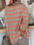 Women's Loose Fit Pullover Long Sleeve Striped Sweater Tops