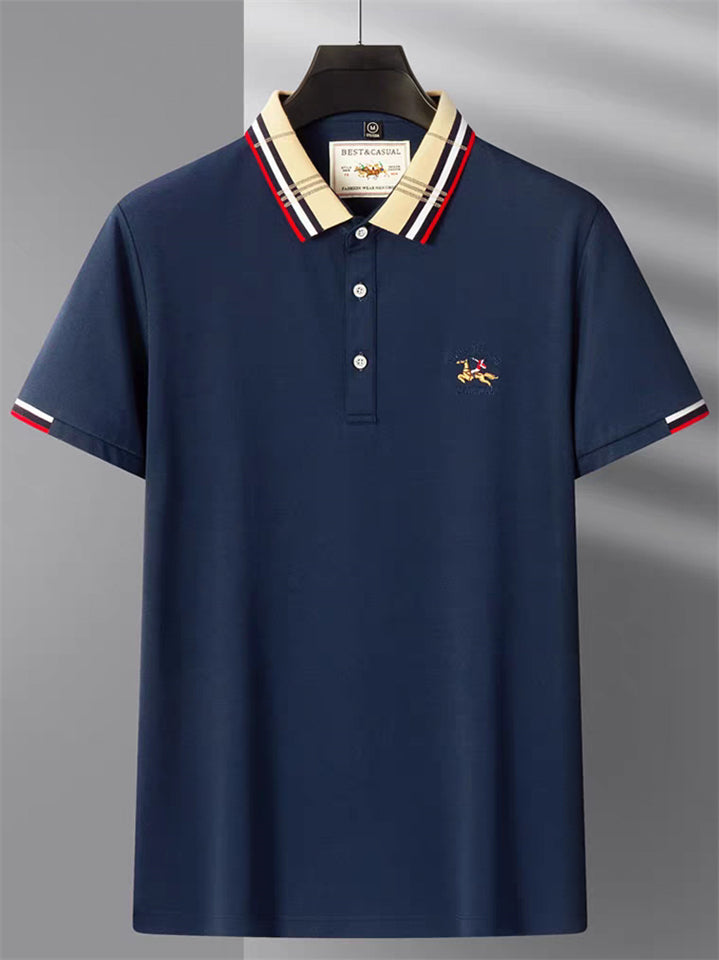 Men's Contrast Color Casual Short Sleeve Lapel Polo Shirts