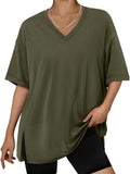 Women's Trendy Summer Solid Color Pullover Split Hem Shirts